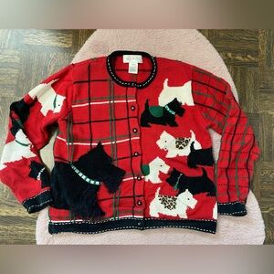 Vintage Susan Bristol hand knit Scotty dog cardigan
